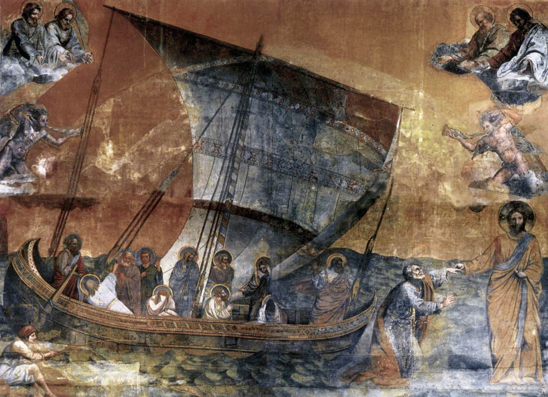 Medieval illustration of Saint Peter preaching from a fishing boat, symbolically connected to the Italian tradition of the Boat of St. Peter.