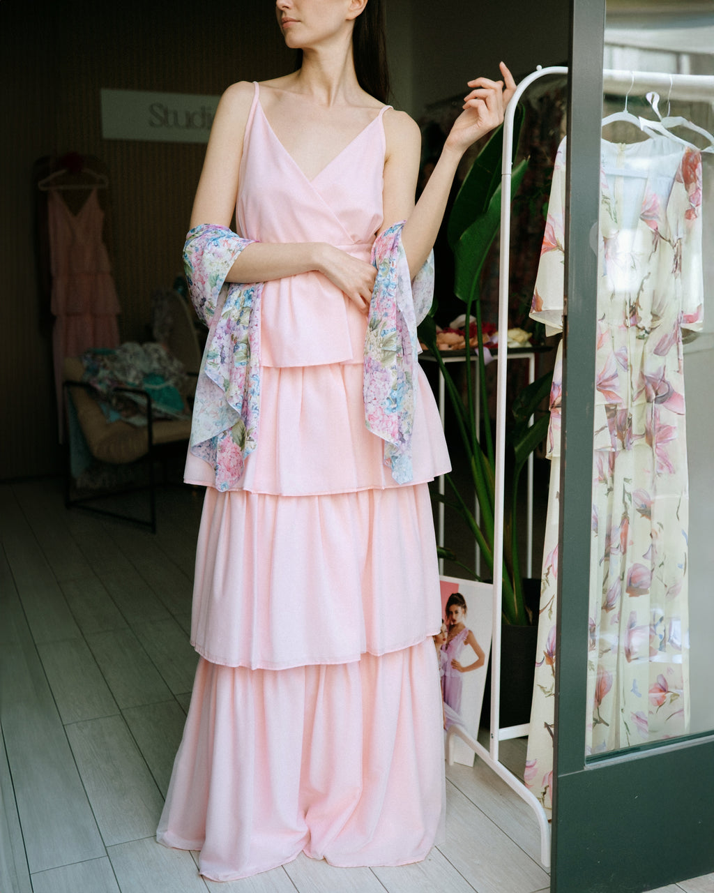 Althea Tiered Tulle Occasion Maxi Dress - Blue